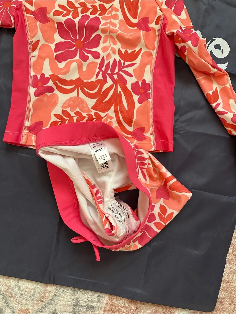 Carter's Coral, Pink Floral Rashguard Swim Set size 10. Nwt
